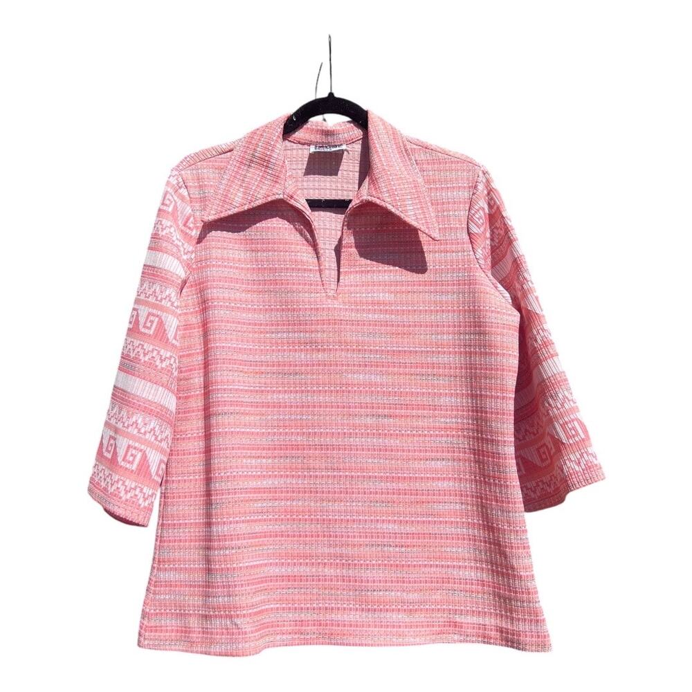 70s Johns Girl Vintage Abstract Southwest Knit Elbow Length Pullover Shirt